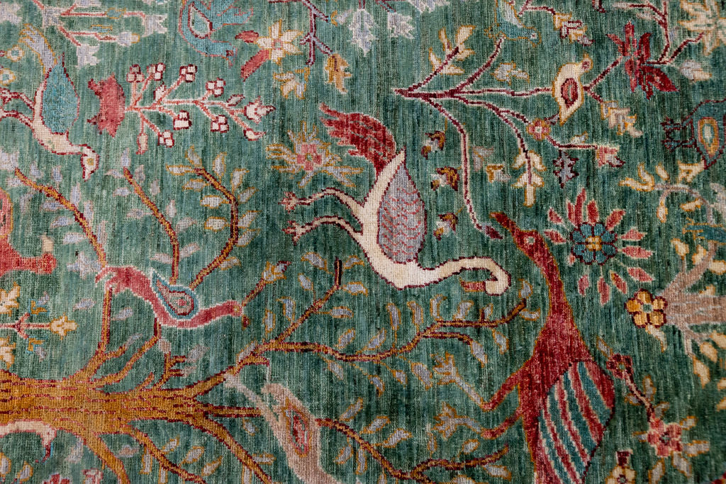 Green Pictorial Afghan Chobi Wool Rug 200cm x 145cm