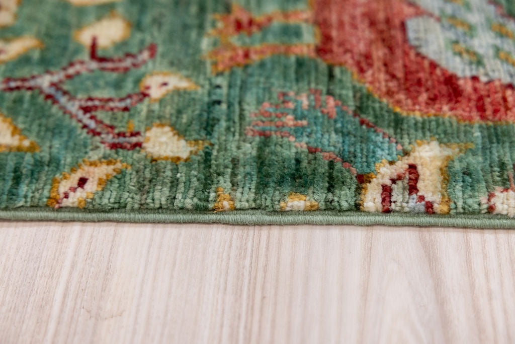 Green Pictorial Afghan Chobi Wool Rug 200cm x 145cm