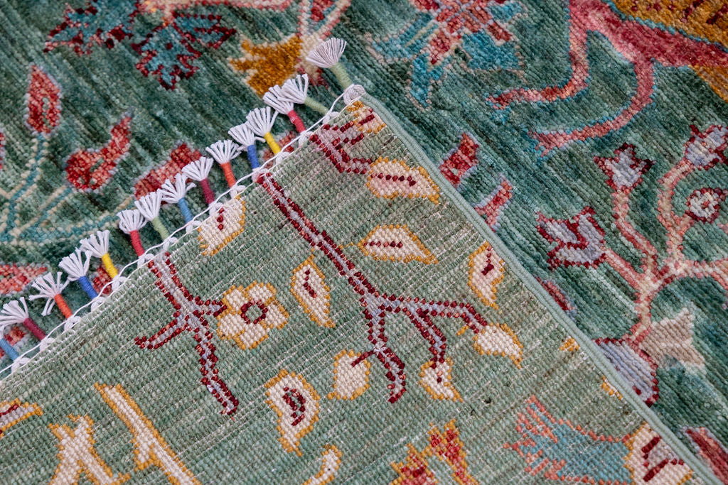 Green Pictorial Afghan Chobi Wool Rug 200cm x 145cm