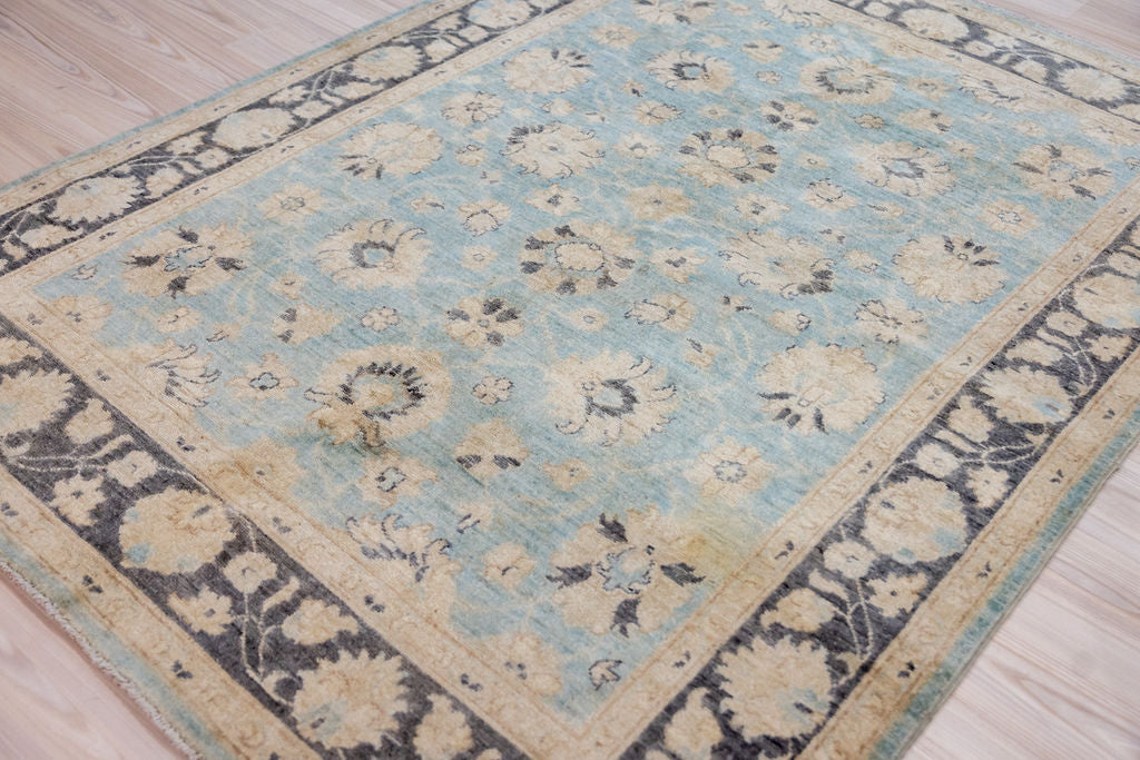 Muted Blue Afghan Chobi Wool Rug 207cm x 153cm