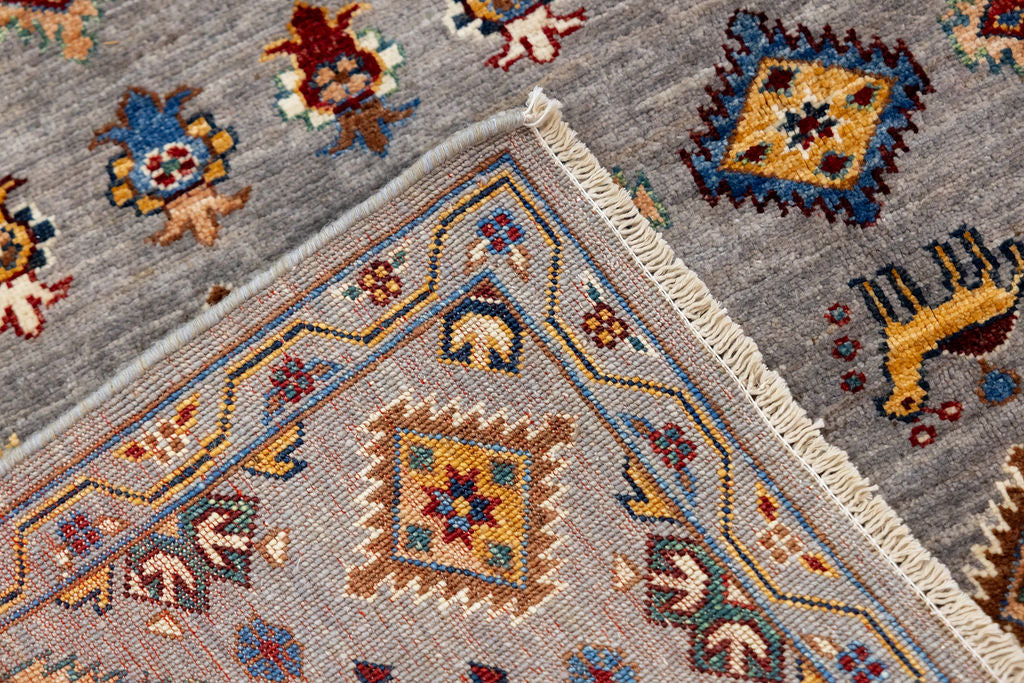 Grey Pictorial Afghan Chobi Wool Rug 198cm x 151cm