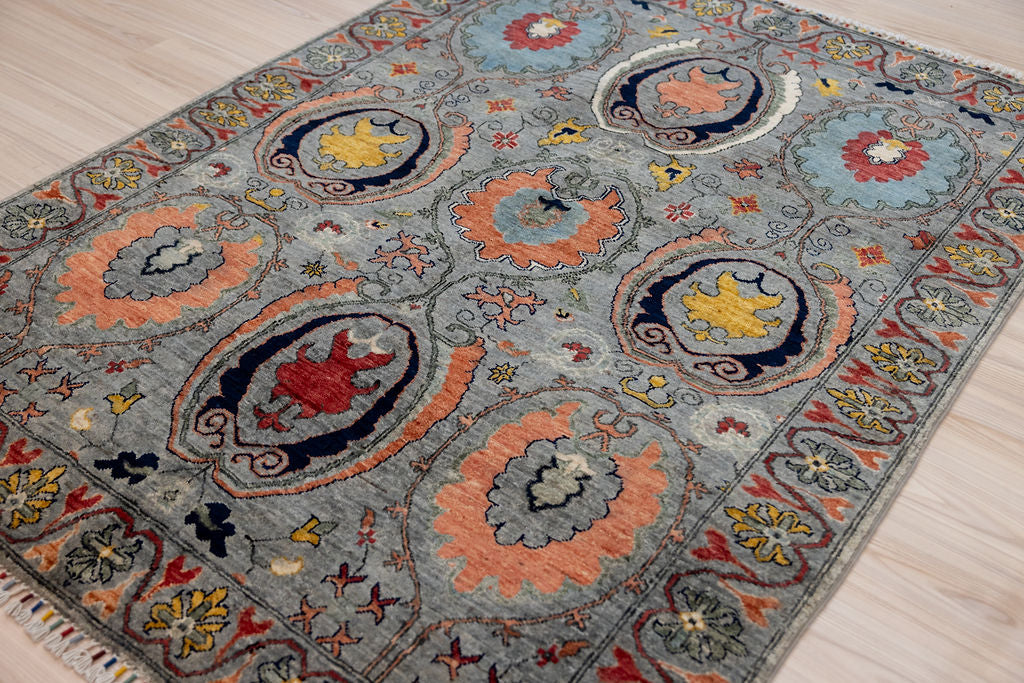 Grey Afghan Chobi Wool Rug 199cm x 149cm