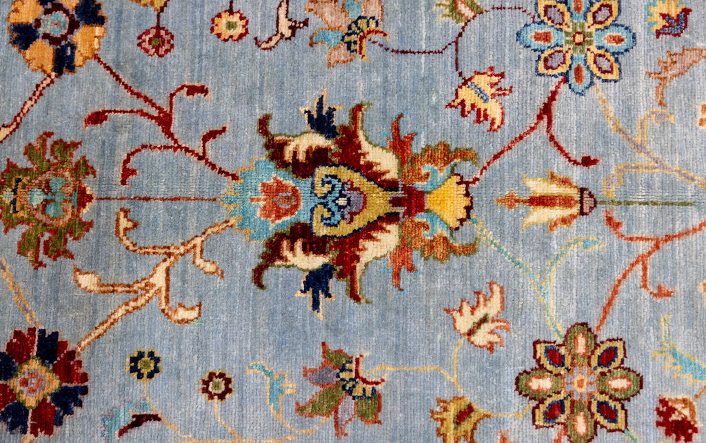 Light Blue Afghan Sultani Chobi Wool Runner 253cm x 80cm