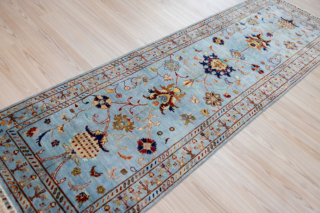 Light Blue Afghan Sultani Chobi Wool Runner 253cm x 80cm