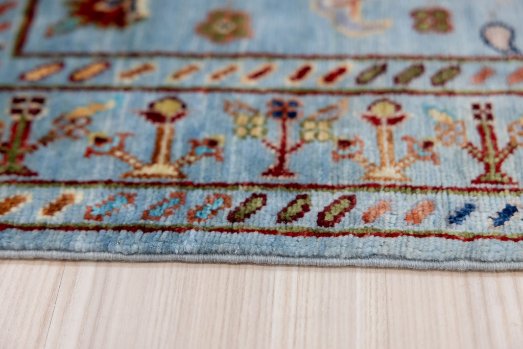 Light Blue Afghan Sultani Chobi Wool Runner 253cm x 80cm