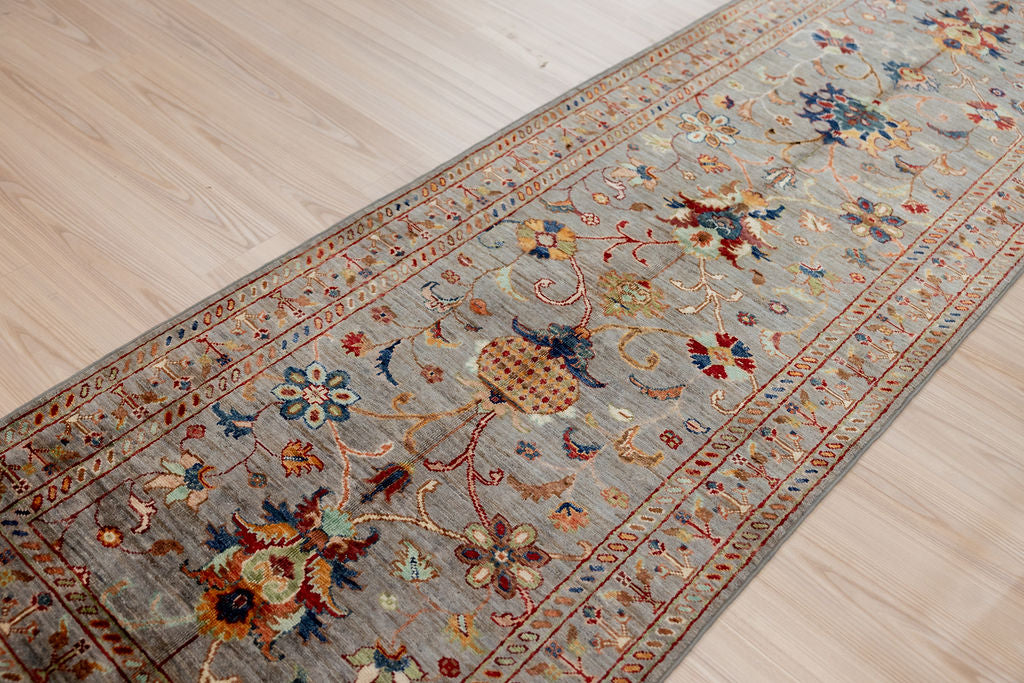 Grey Afghan Sultani Chobi Wool Runner 305cm x 81cm