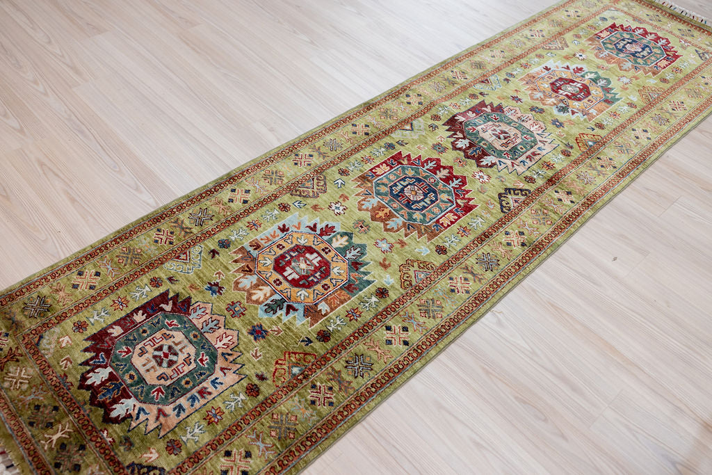 Lime Green Fine Afghan Suzani Chobi Wool Runner 304cm x 85cm