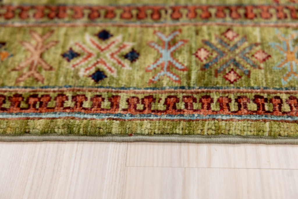 Lime Green Fine Afghan Suzani Chobi Wool Runner 304cm x 85cm