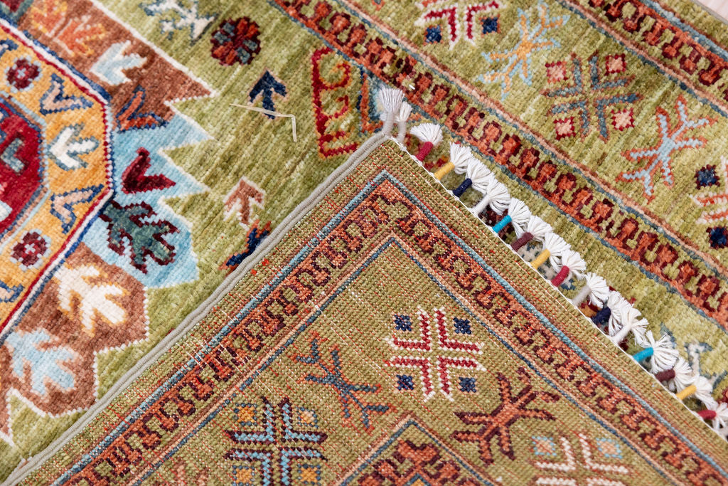 Lime Green Fine Afghan Suzani Chobi Wool Runner 304cm x 85cm