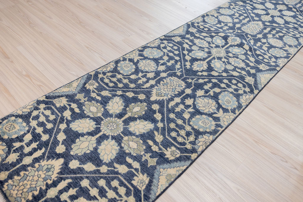Blue Afghan Chobi Wool Runner 318cm x 80cm