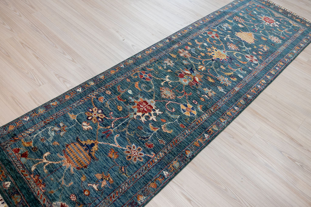 Emerald Green Afghan Sultani Chobi Wool Runner 290cm x 85cm