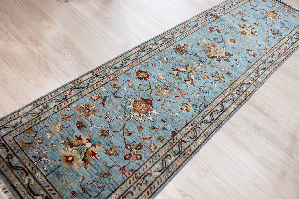Ice Blue Afghan Sultani Chobi Wool Runner 286cm x 80cm
