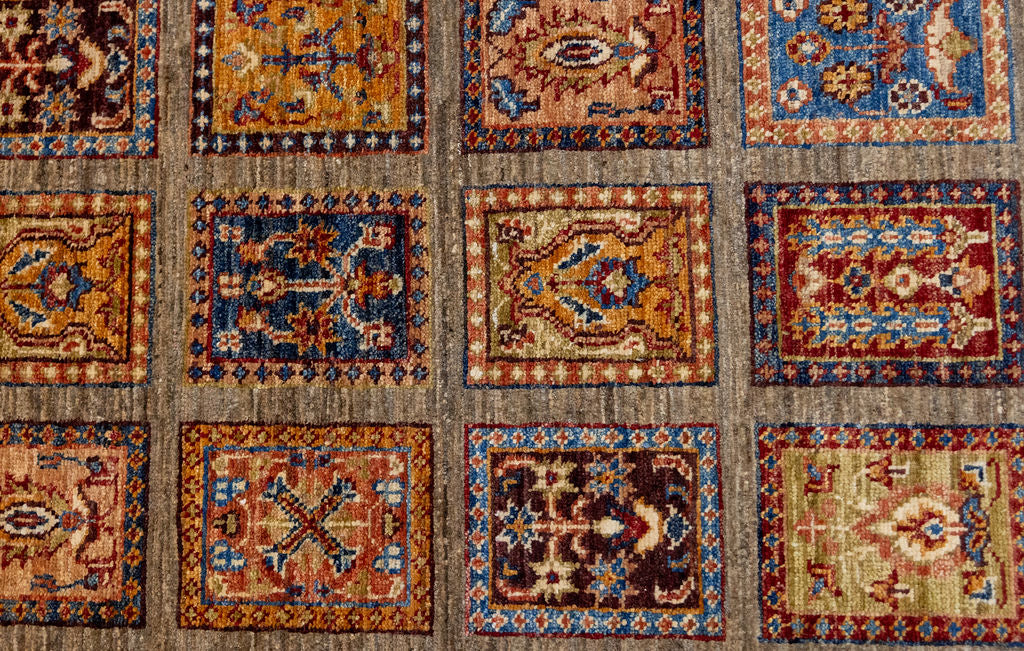 Taupe Pictorial Afghan Chobi Wool Runner 370cm x 85cm