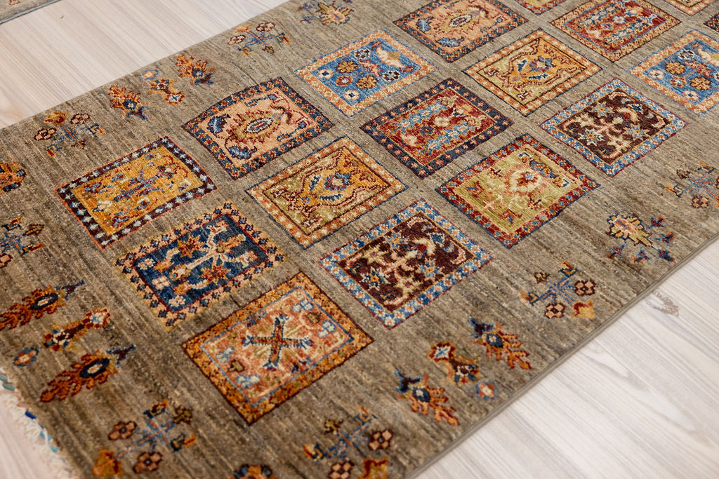 Taupe Pictorial Afghan Chobi Wool Runner 370cm x 85cm