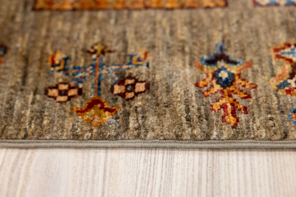 Taupe Pictorial Afghan Chobi Wool Runner 370cm x 85cm