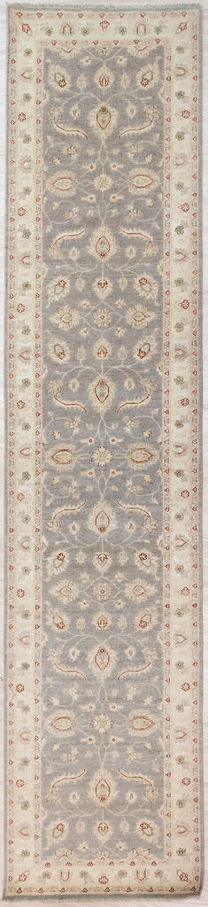 Authentic Hand woven Muted Grey Afghan Chobi Wool Runner 387cm x 90cm made by local artisans and craftswomen weavers in Shebarghan, Northern Afghanistan
Natural cream tone border, centre field of muted dove grey tone, woven all through with accents of multi coloured wool in burnt orange/claret as well as pale turquoise. Unusually the runner is also edged with the same pale turquoise wool binding. Our weavers make their own creative decisions on these one-off designs
