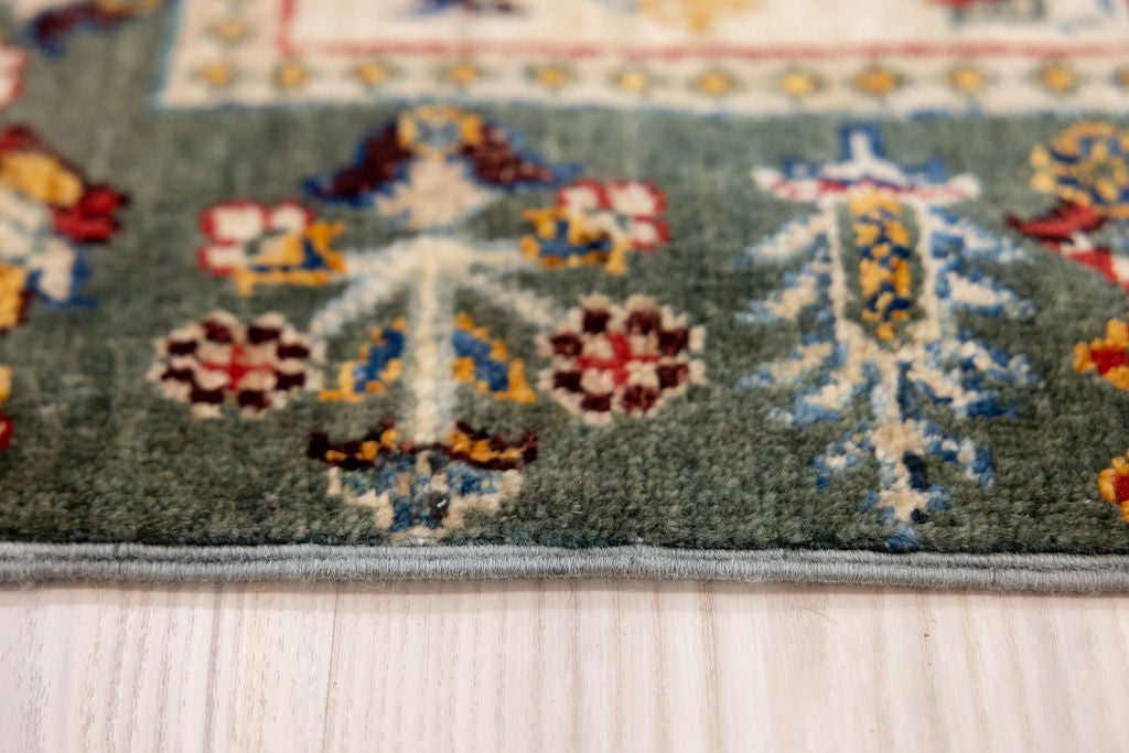 Green Pictorial Afghan Chobi Wool Runner 290cm x 80cm