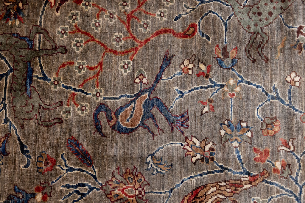 Taupe Grey Pictorial Afghan Chobi Wool Runner 176cm x 62cm