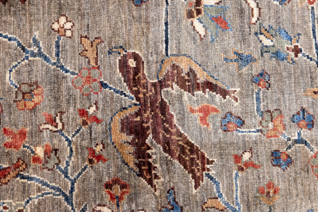 Taupe Grey Pictorial Afghan Chobi Wool Runner 176cm x 62cm