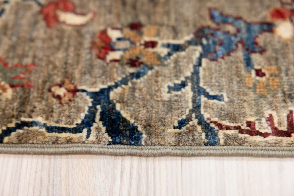 Taupe Grey Pictorial Afghan Chobi Wool Runner 176cm x 62cm