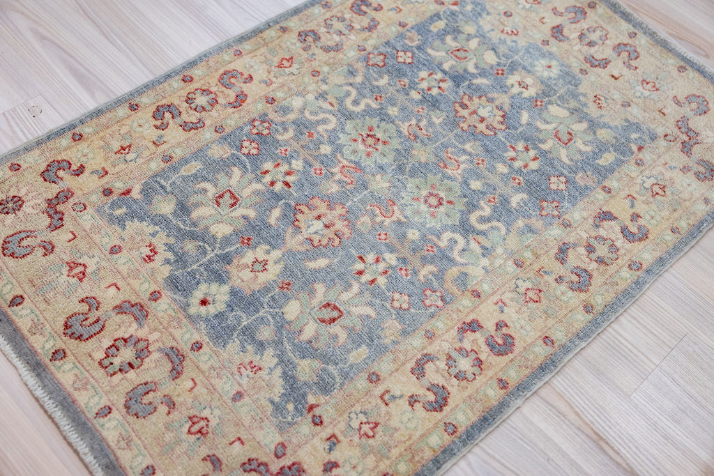 Muted Blue Afghan Chobi Wool Rug 126cm x 80cm