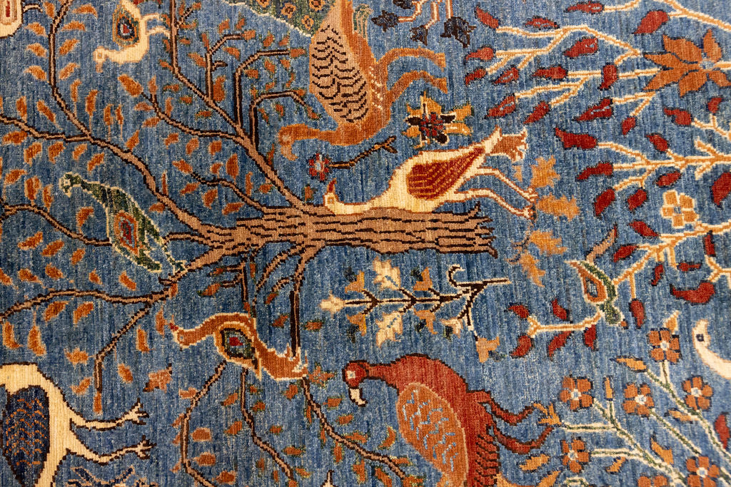 Blue Pictorial Afghan Chobi Wool Rug 199cm x 152cm