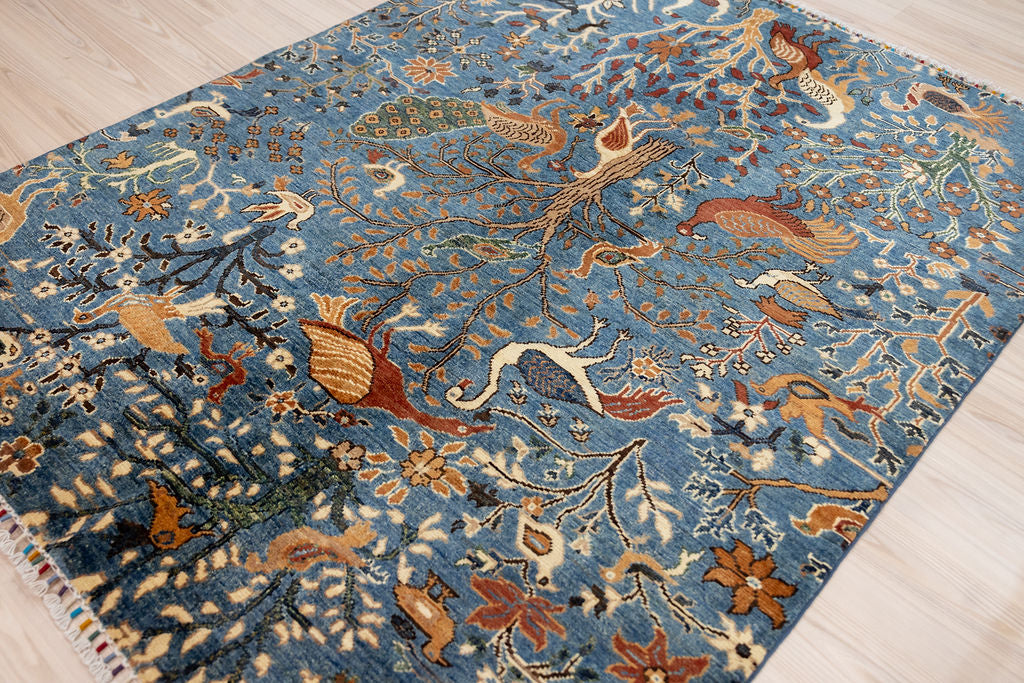 Blue Pictorial Afghan Chobi Wool Rug 199cm x 152cm