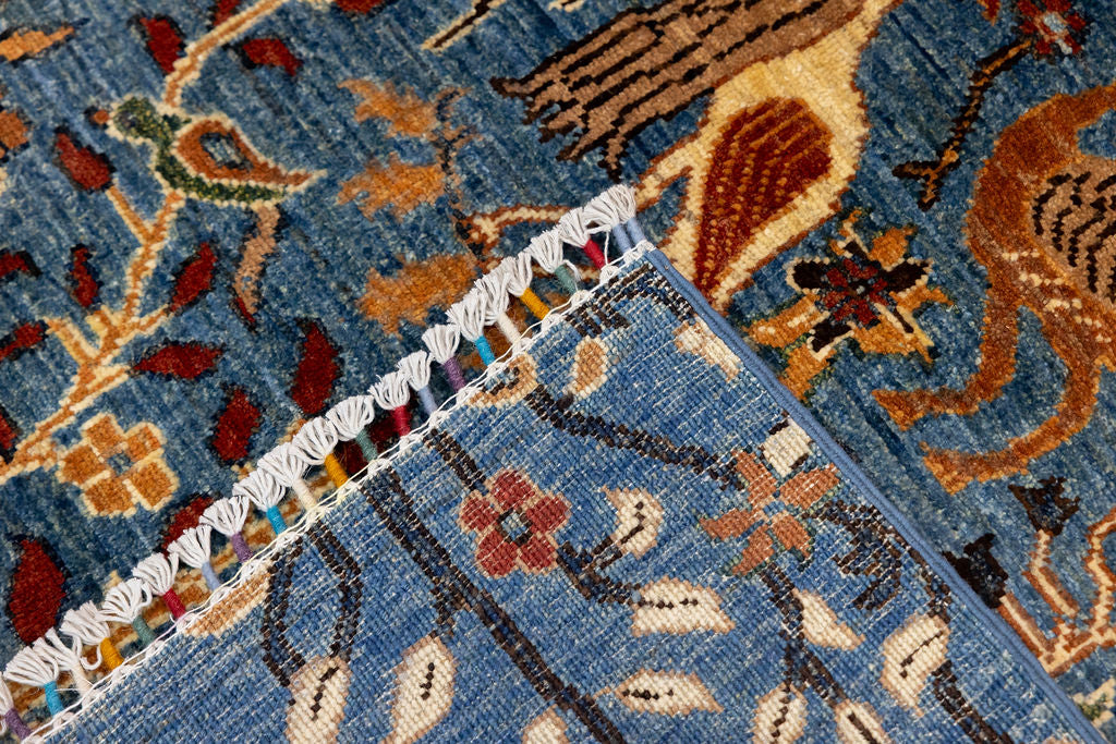 Blue Pictorial Afghan Chobi Wool Rug 199cm x 152cm