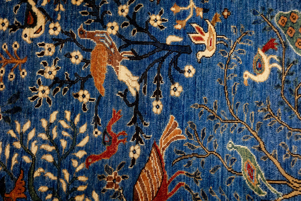 Blue Pictorial Afghan Chobi Wool Rug 232cm x 172cm