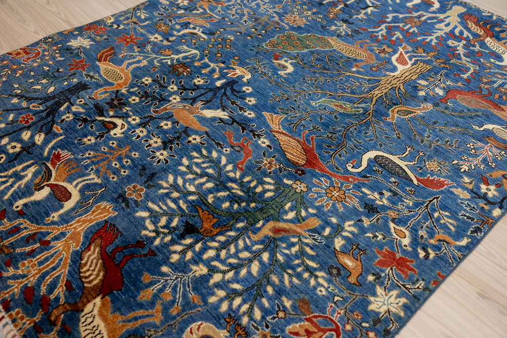 Blue Pictorial Afghan Chobi Wool Rug 232cm x 172cm