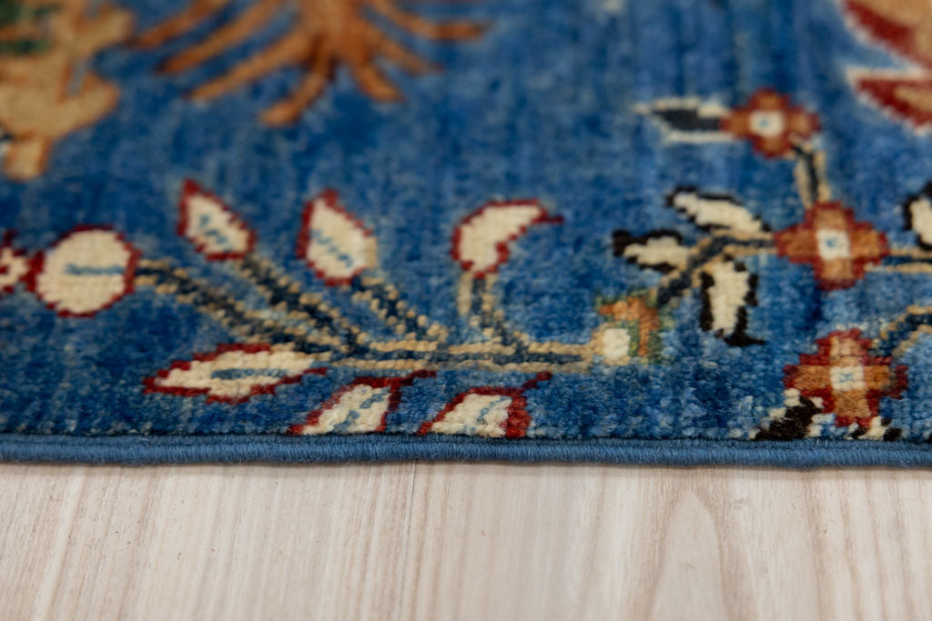 Blue Pictorial Afghan Chobi Wool Rug 232cm x 172cm