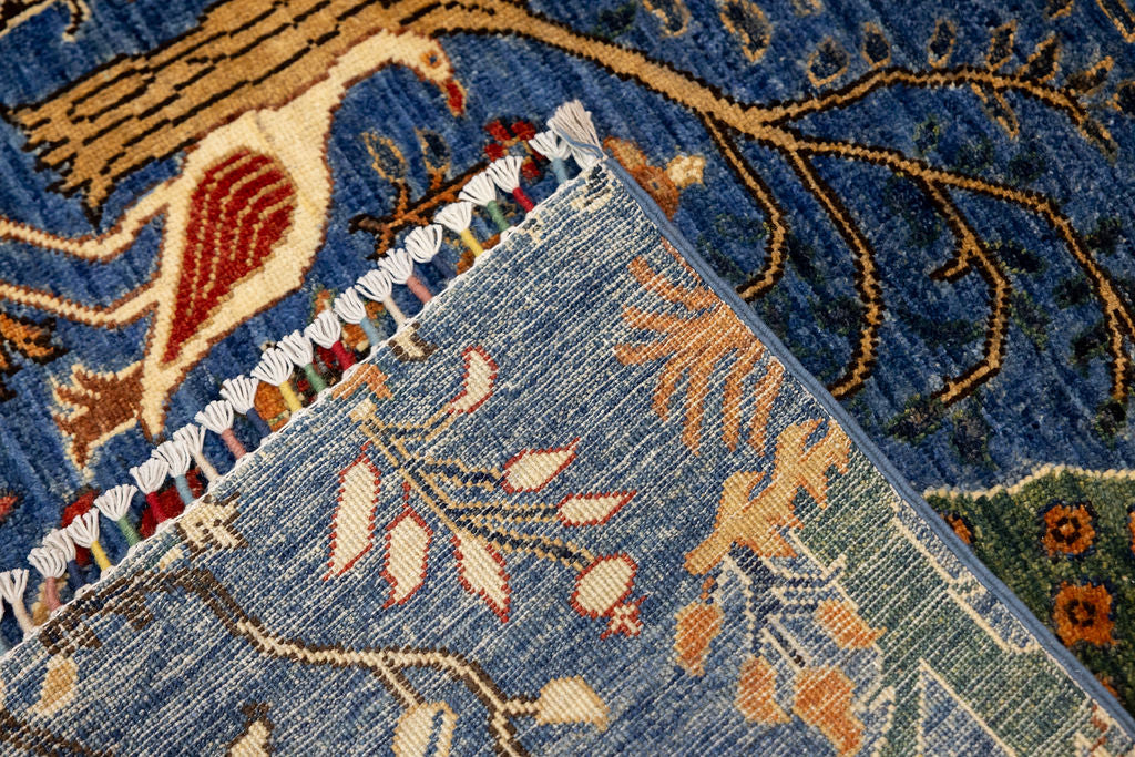 Blue Pictorial Afghan Chobi Wool Rug 232cm x 172cm