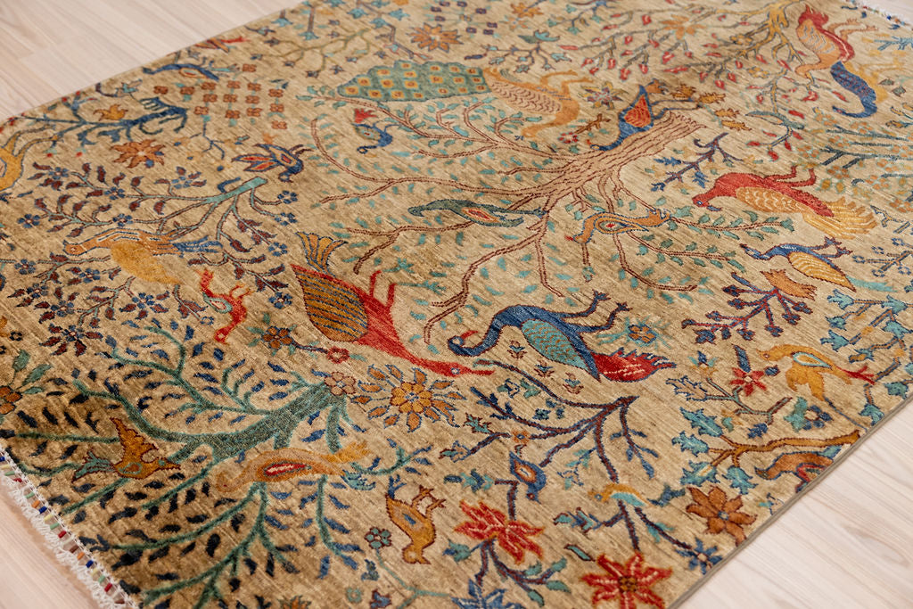 Fawn Pictorial Afghan Chobi Wool Rug 197cm x 150cm