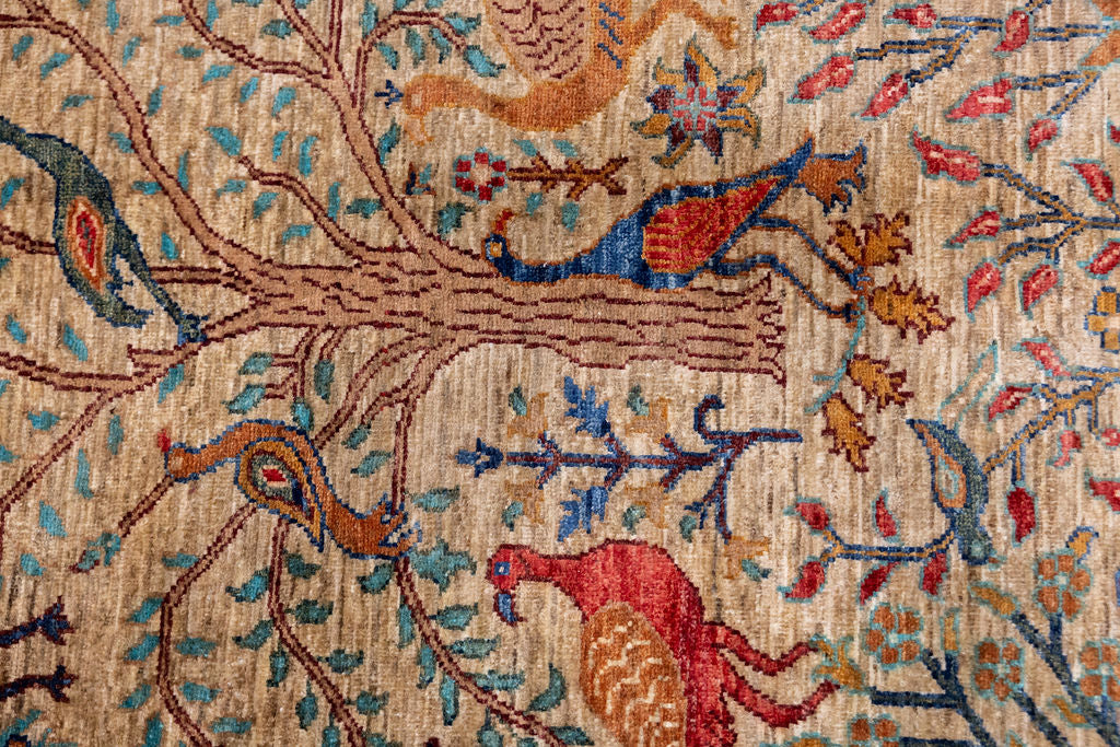 Fawn Pictorial Afghan Chobi Wool Rug 197cm x 150cm