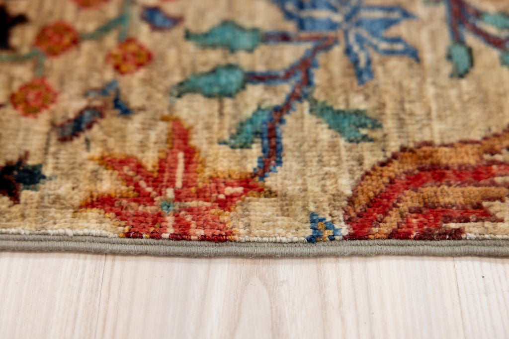 Fawn Pictorial Afghan Chobi Wool Rug 197cm x 150cm