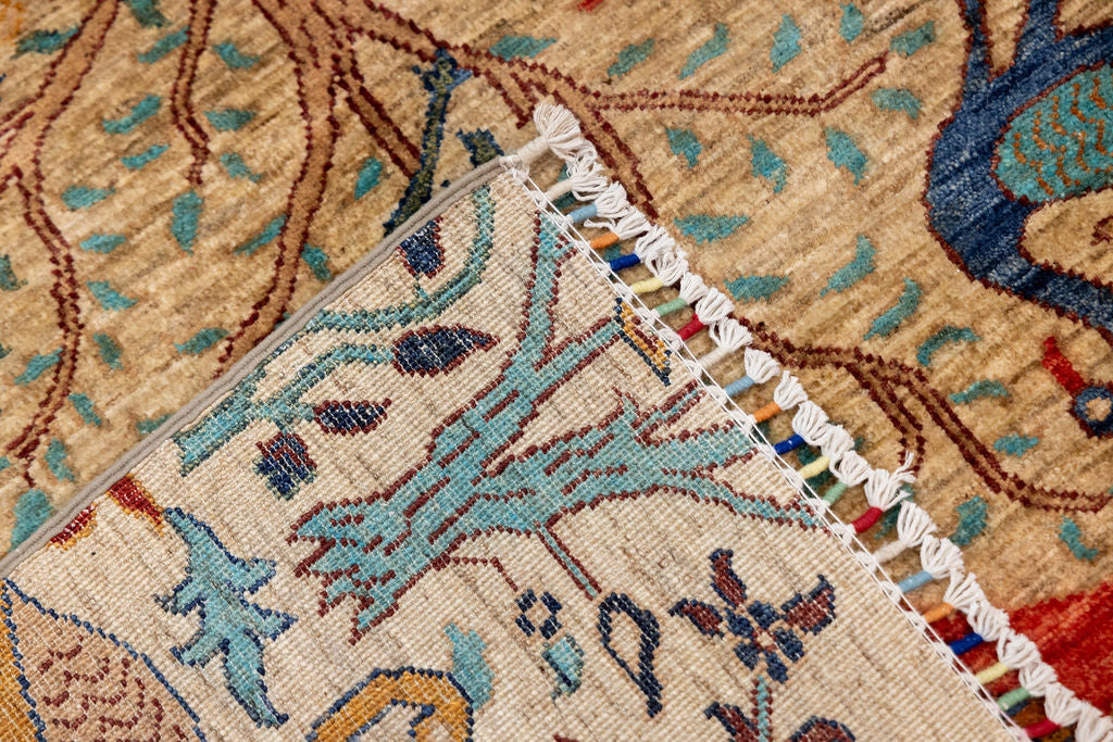 Fawn Pictorial Afghan Chobi Wool Rug 197cm x 150cm