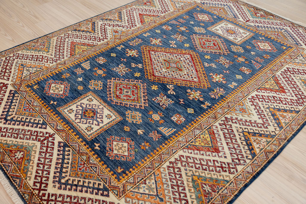 Blue Afghan Super Kazak Wool Rug 232cm x 171cm