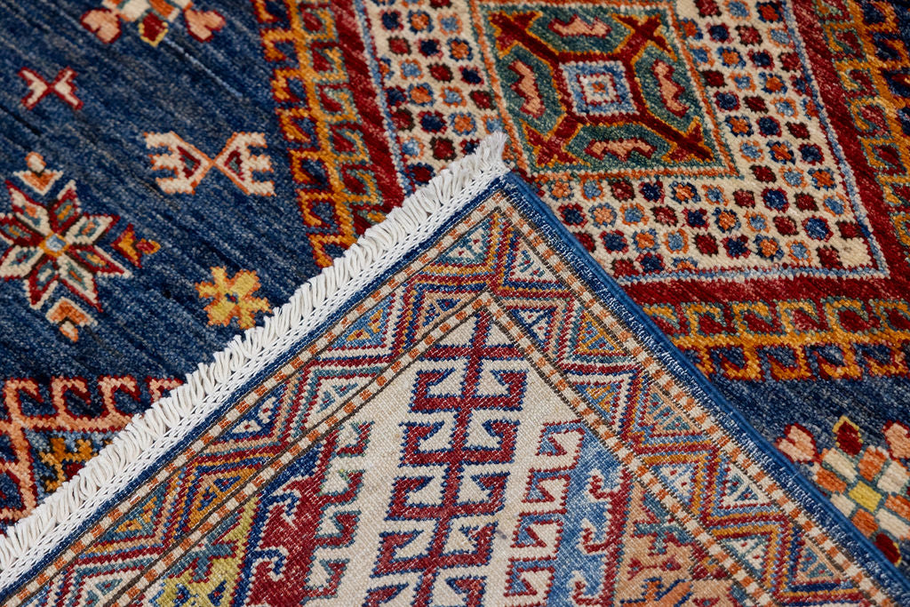 Blue Afghan Super Kazak Wool Rug 232cm x 171cm