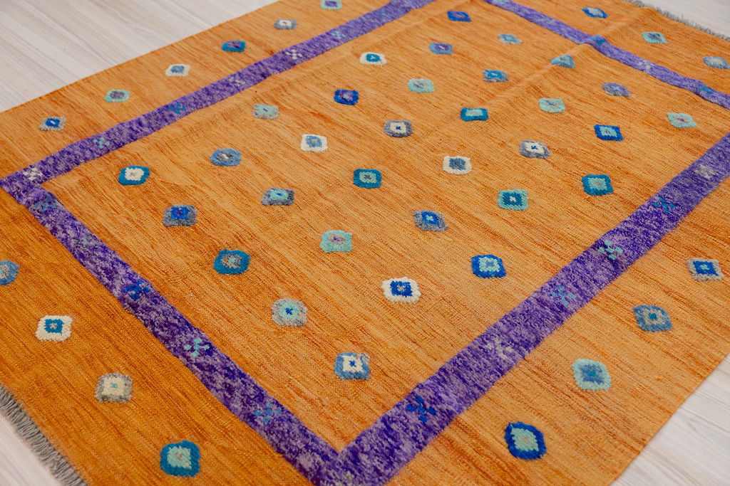 Orange Barjasta Afghan Wool Kilim 203cm x 158cm