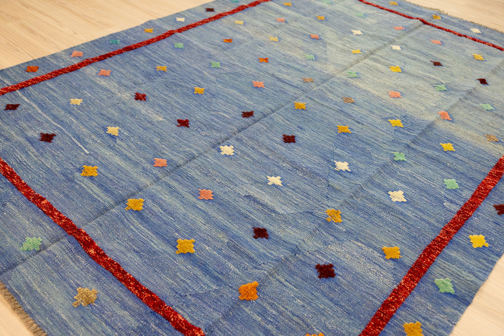 Azure Blue Barjasta Afghan Wool Kilim 291cm x 204cm