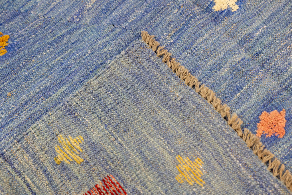 Azure Blue Barjasta Afghan Wool Kilim 291cm x 204cm