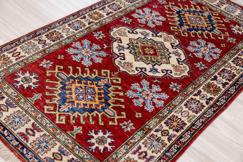 Red Afghan Super Kazak Wool Rug 167cm x 94cm