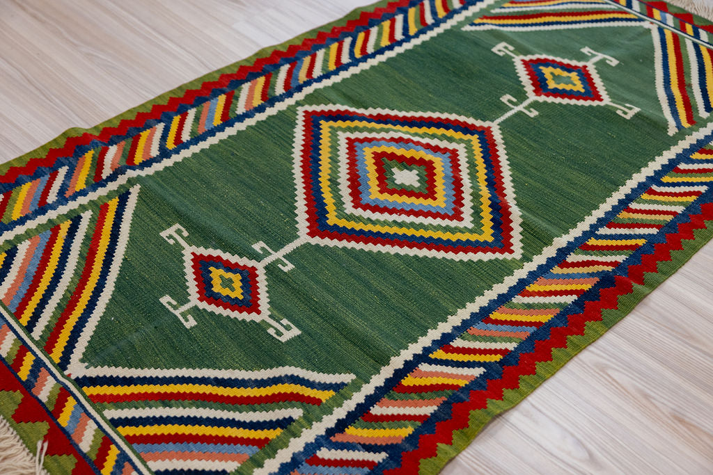 Green Persian Wool Kilim 185cm x 125cm