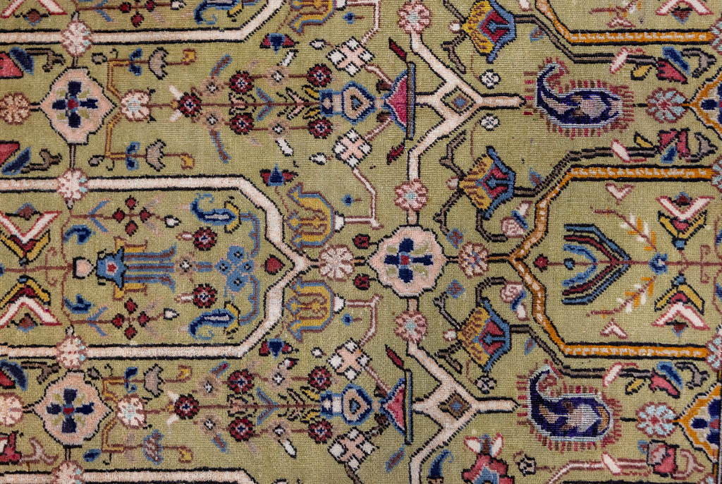 Green Vintage c.1970's Persian Qum Wool Rug 205cm x 135cm