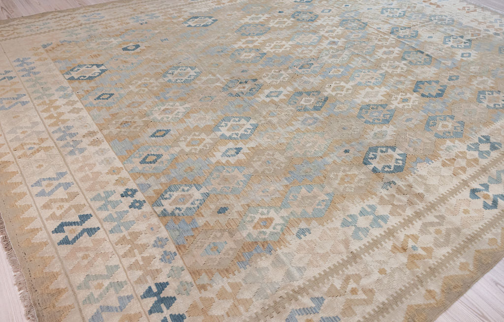 Muted XL Boho Afghan Wool Kilim 396cm x 299cm