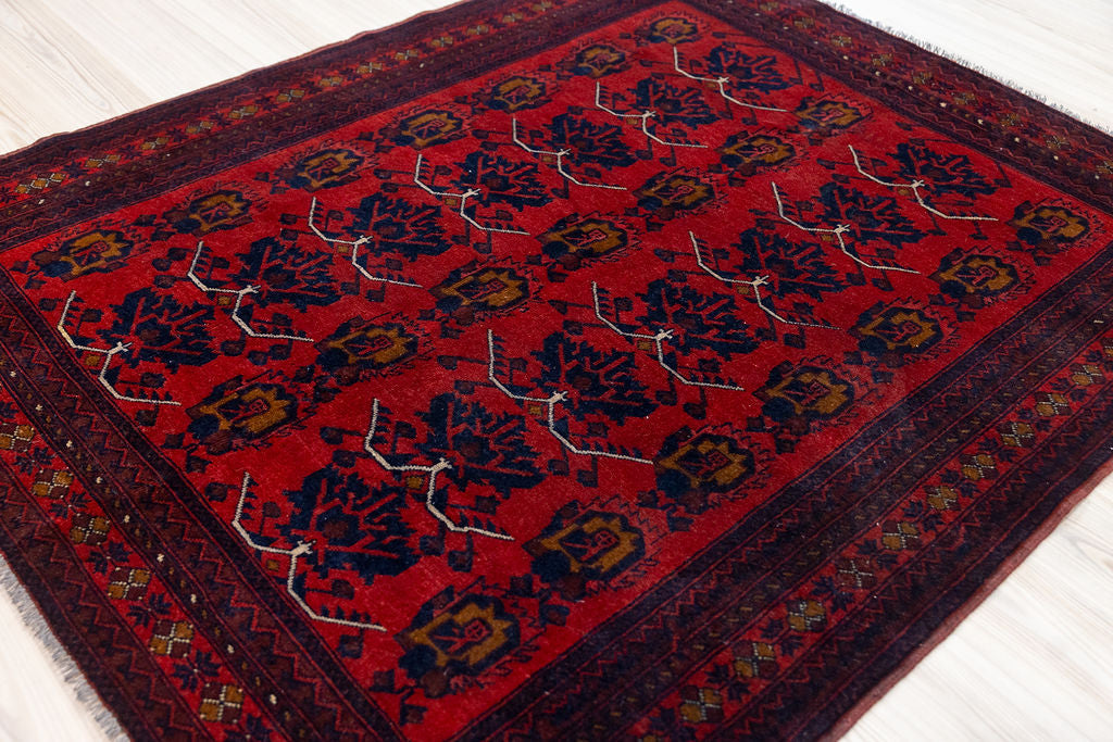 Red Afghan Khal Wool Rug 194cm x 155cm