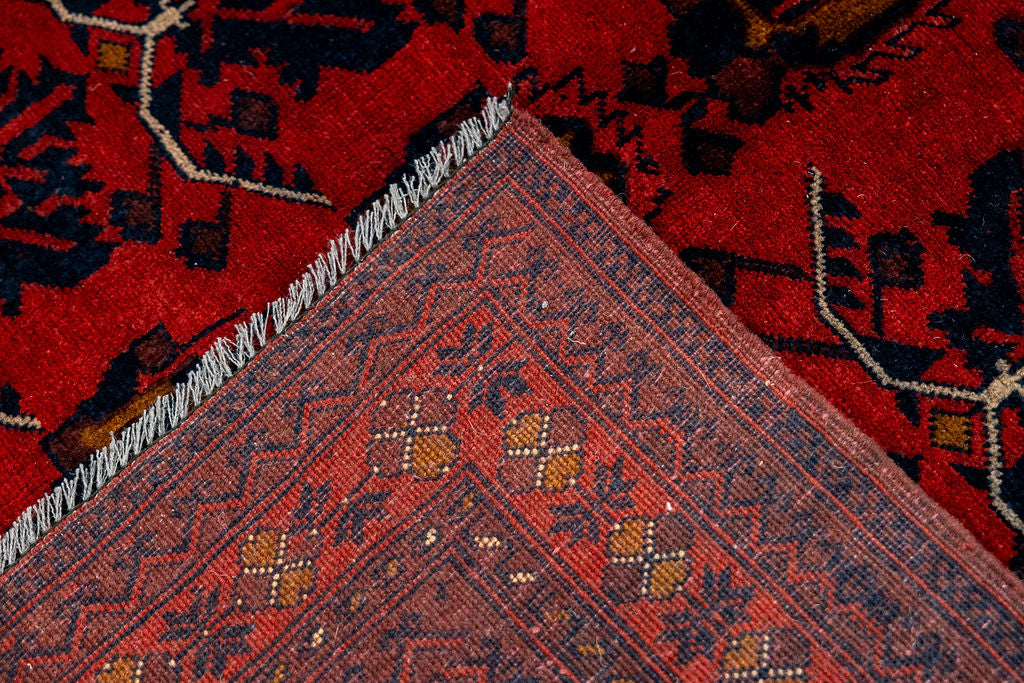 Red Afghan Khal Wool Rug 194cm x 155cm
