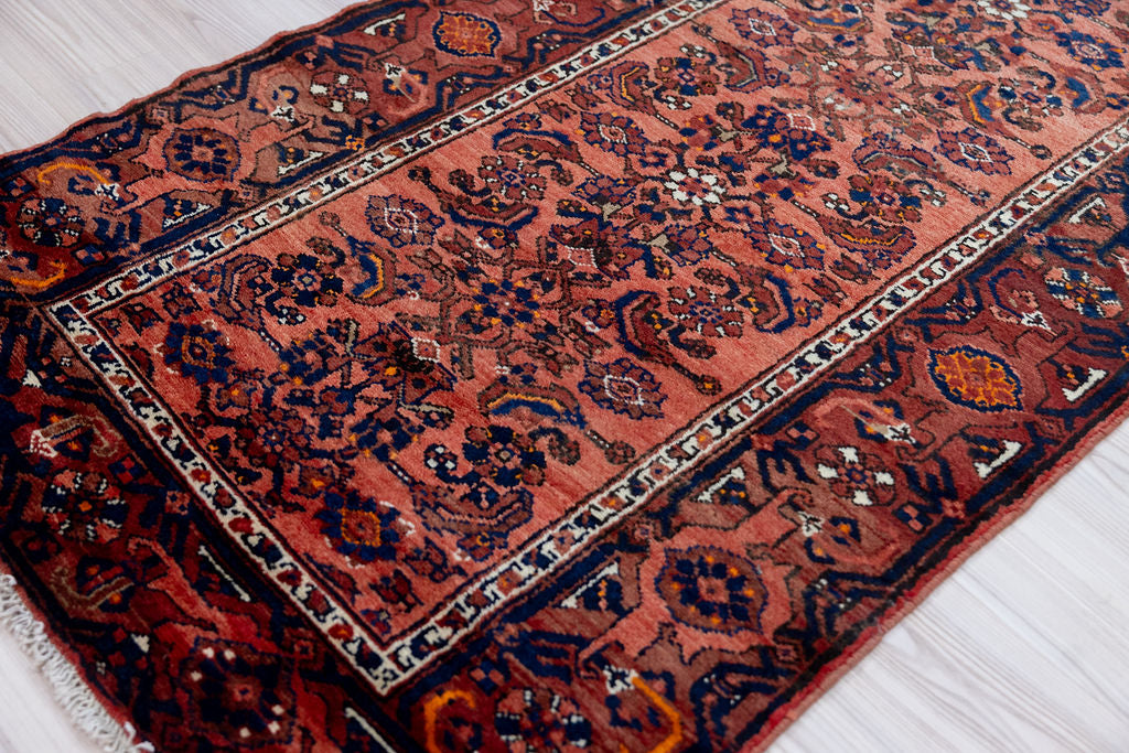Muted Red Vintage Persian Hamadan Wool Runner 395cm x 96cm