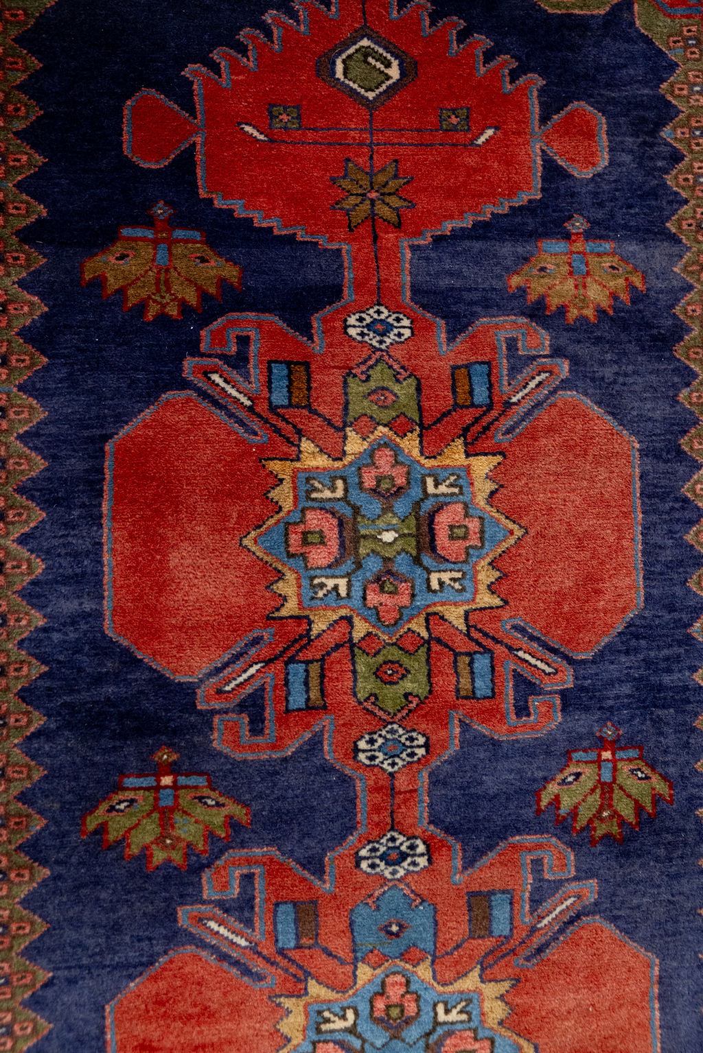 Navy Red Vintage Persian Hamadan Wool Runner 290cm x 101cm