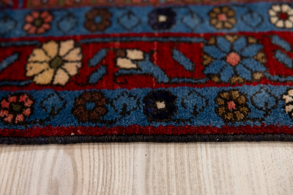 Navy Red Vintage Persian Hamadan Wool Runner 290cm x 101cm